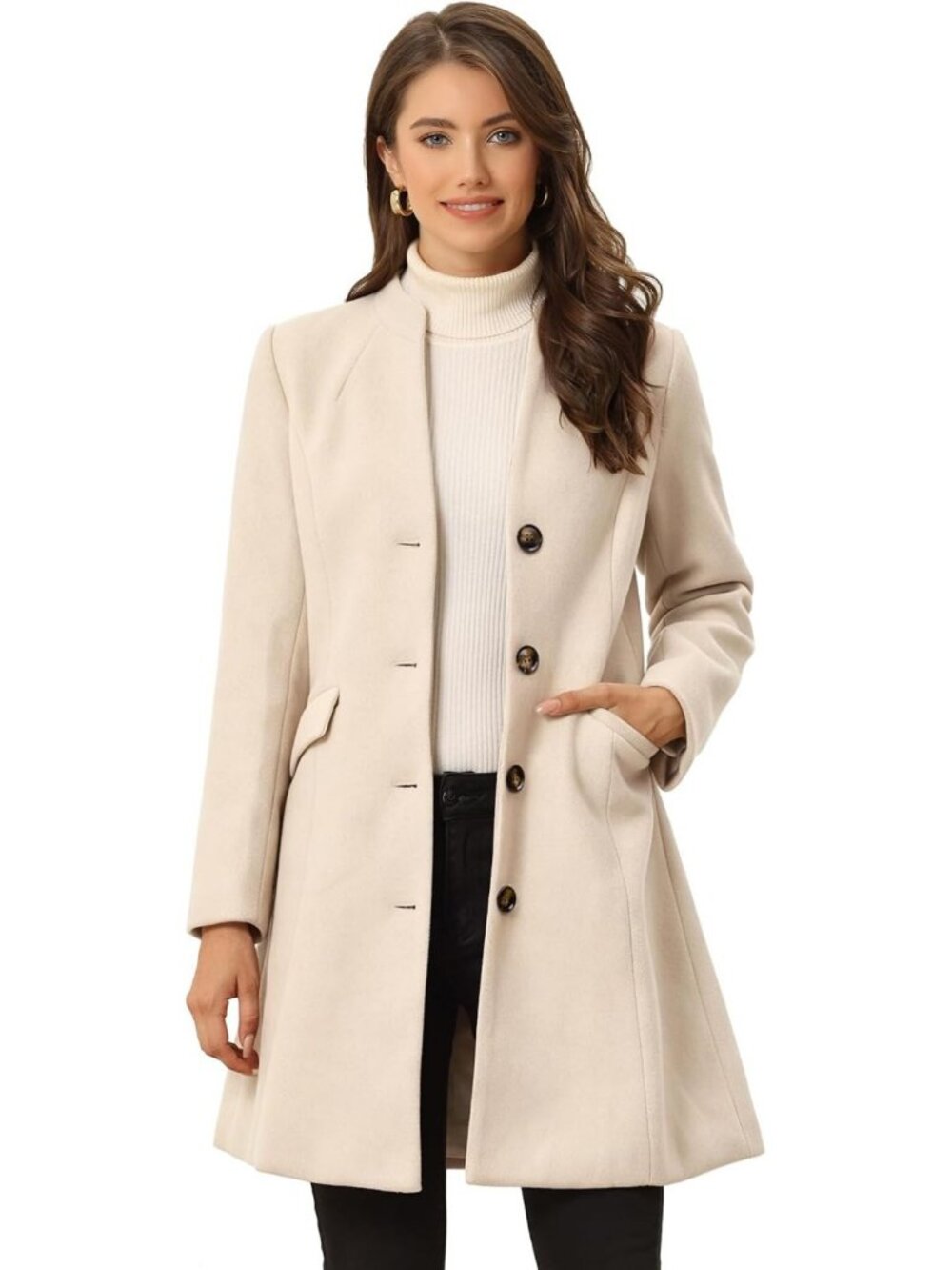Elegant Women's Winter Coat | V Neck Single Breasted Long Peacoat for Cold